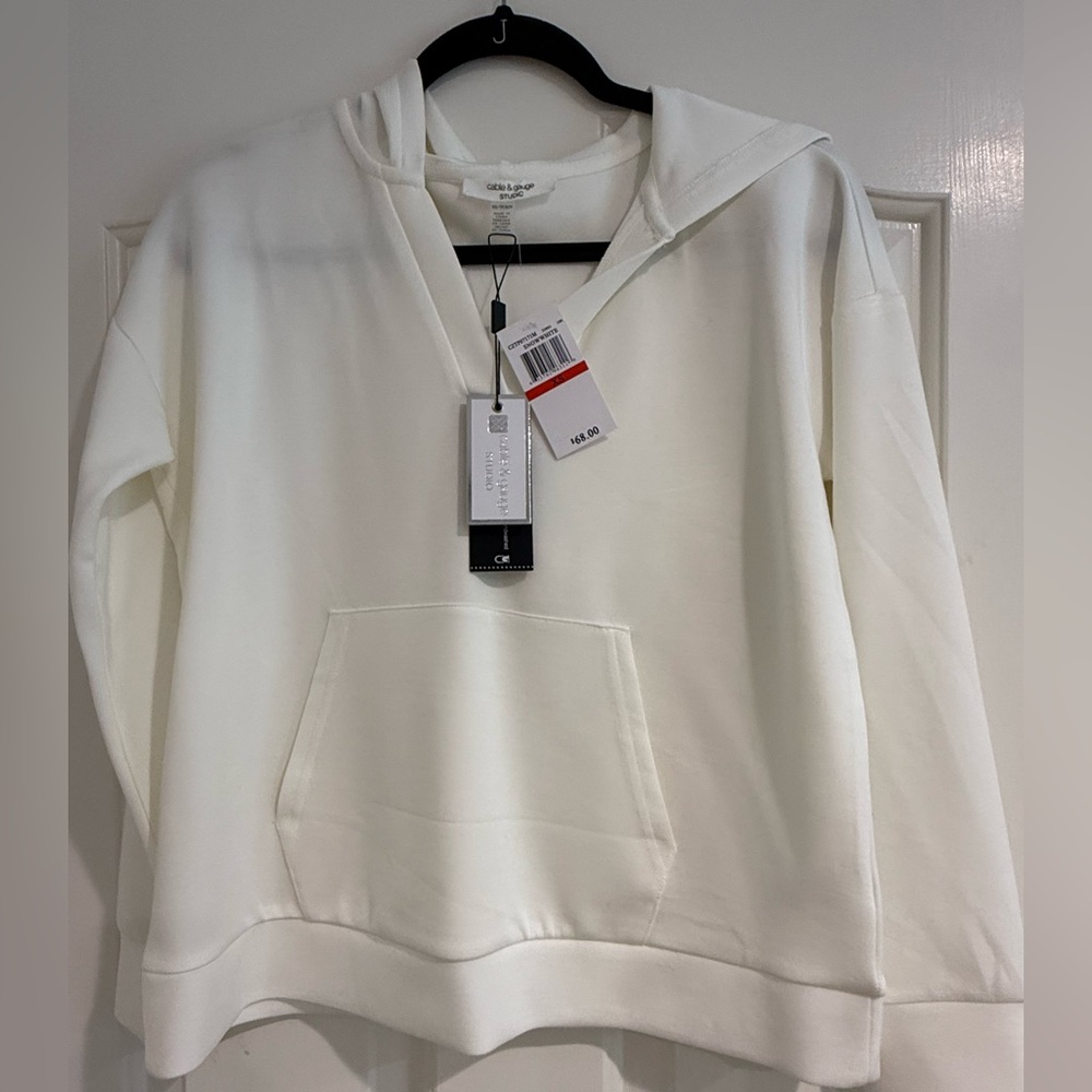 White Hoodie by Cable & Gauge with Front Pocket